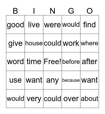 Q3 Sight Words Bingo Card