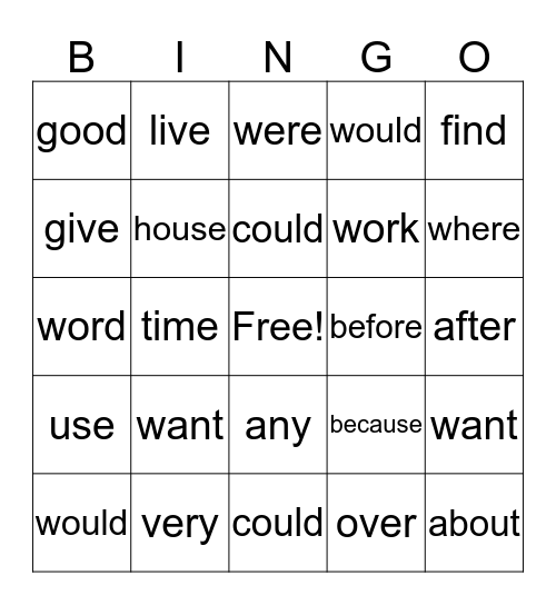 Q3 Sight Words Bingo Card