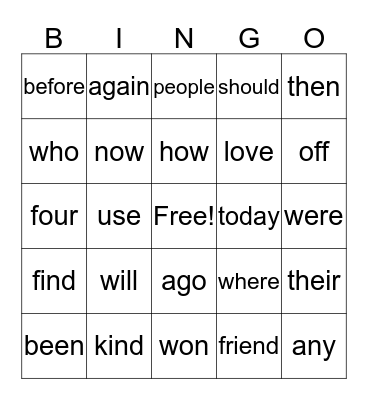 Q4 Sight Words Bingo Card