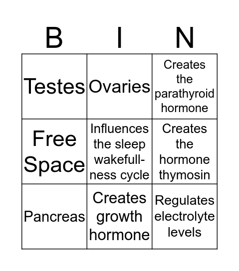 Endocrine System Bingo Card