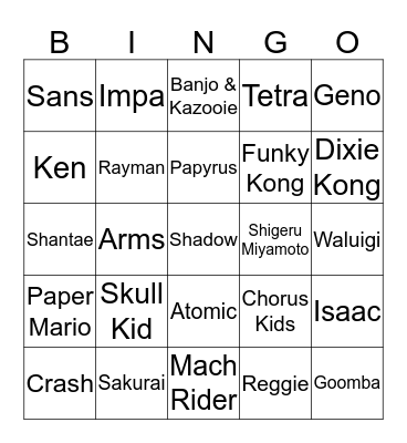 Smash Ultimate Bingo Card
