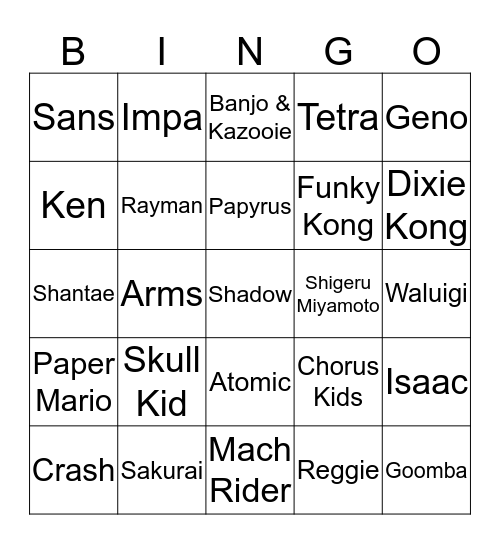 Smash Ultimate Bingo Card
