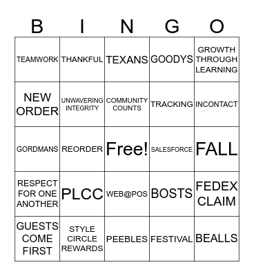 Stage Fall Festival 2018 Bingo Card