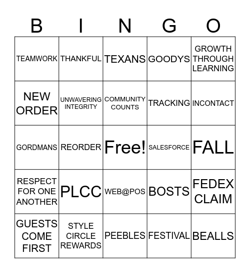 Stage Fall Festival 2018 Bingo Card
