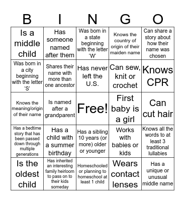 Get To Know You Bingo Card