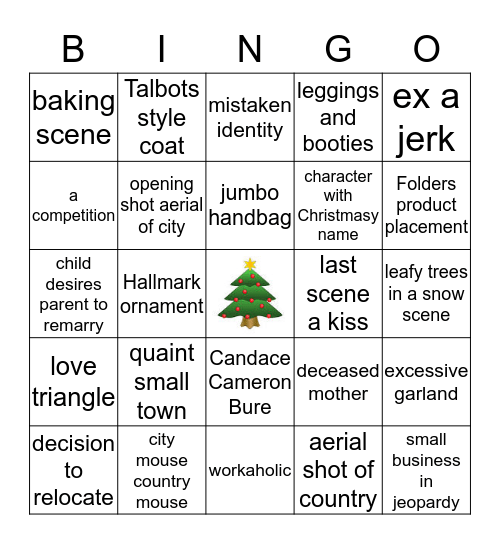 Hallmark Christmast Movie Bingo Card