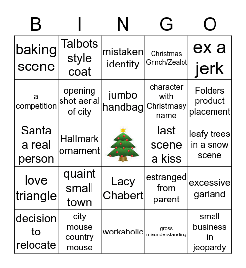 Hallmark Christmast Movie Bingo Card