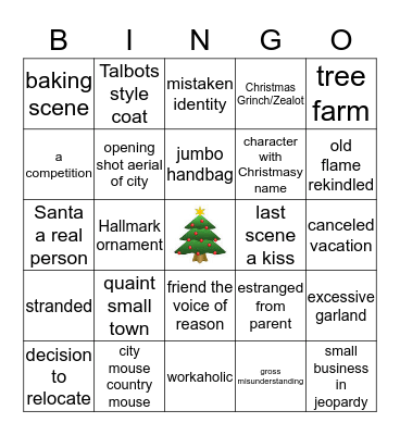Hallmark Christmast Movie Bingo Card