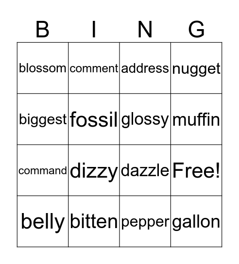 Double Consonant  Bingo Card