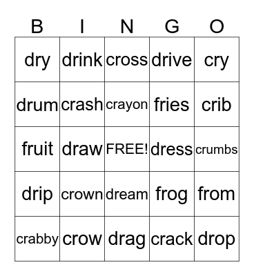 Blends: FR, CR, and DR Bingo Card