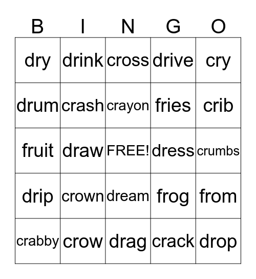 Blends: FR, CR, and DR Bingo Card
