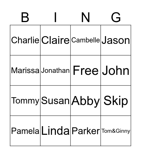 Tom and Ginny's Bingo Card