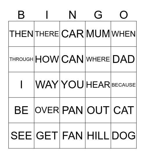SIGHT WORDS Bingo Card