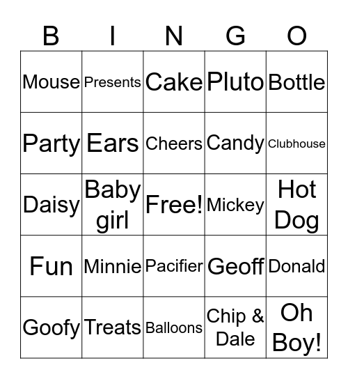 MINNIE MOUSE Bingo Card