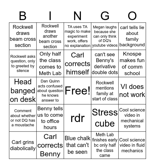 Mech E Bingo Card