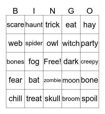 Spooky Vowels Bingo Card