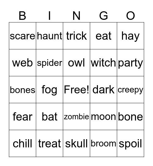 Spooky Vowels Bingo Card