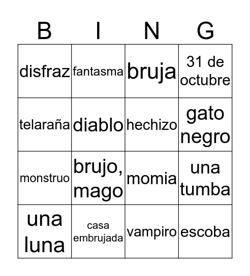 Halloween Bingo Card