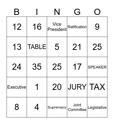 Constitutional Bingo Card