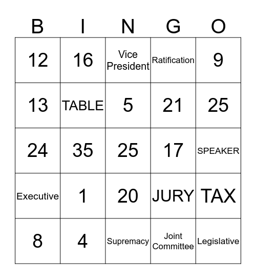 Constitutional Bingo Card