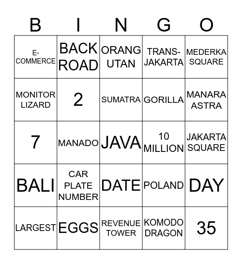 Happy Hour Bingo Night: Incredible Indonesia! Bingo Card