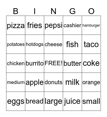 Grocery Words Bingo Card