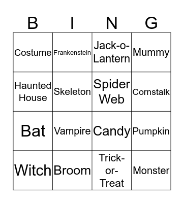 Halloween Vocabulary Bingo Card