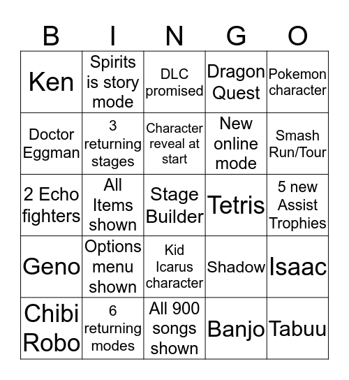 Smash Direct Bingo Card