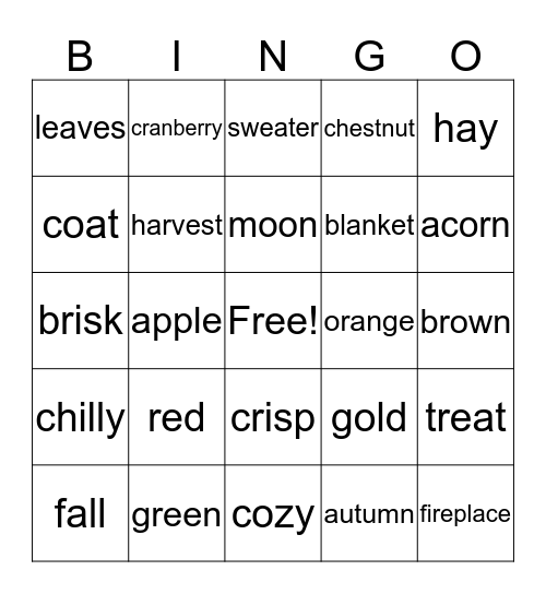 Fall Bingo Card