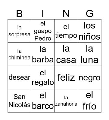 San Nicolás Bingo Card