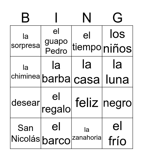 San Nicolás Bingo Card