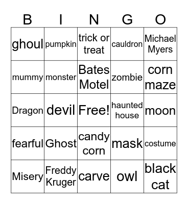 Rankin Halloween Bingo Card