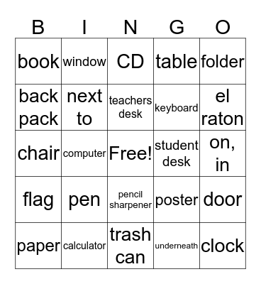 la sala de clases Bingo Card