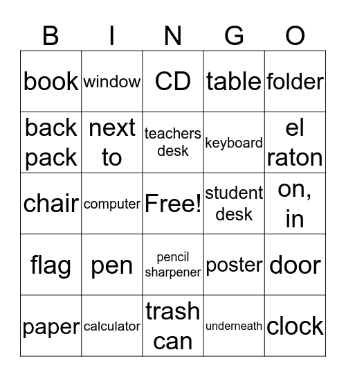 la sala de clases Bingo Card