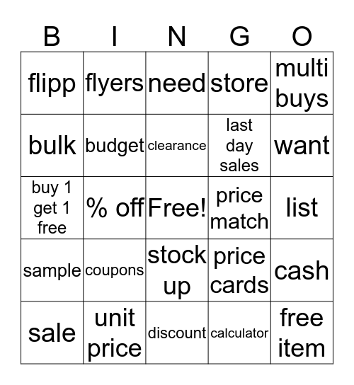 Saving Money Bingo Card