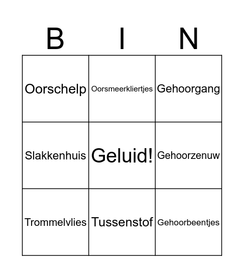 Gehoor Bingo Card