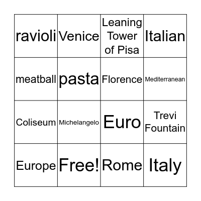 Italy Bingo Card