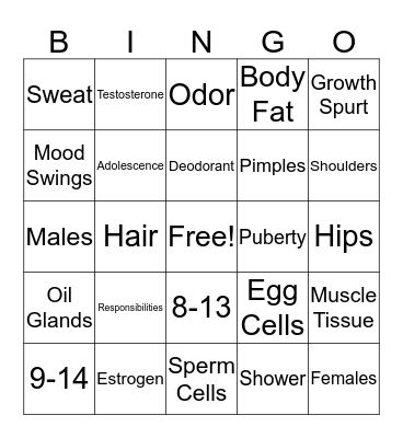 Puberty Bingo Card