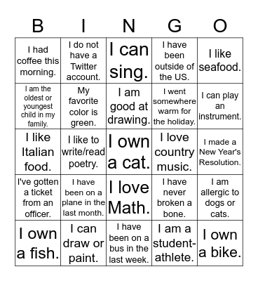 Ice-Breaker Bingo Card