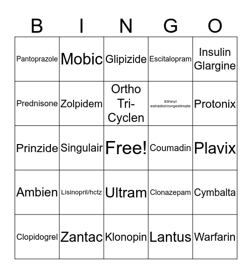 Med List 1 Mod 6  Bingo Card