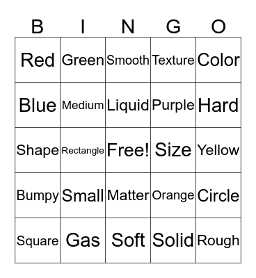 Physical Properties Bingo Card