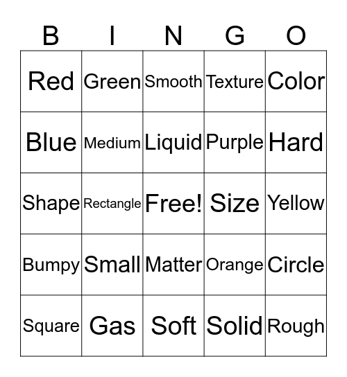 Physical Properties Bingo Card
