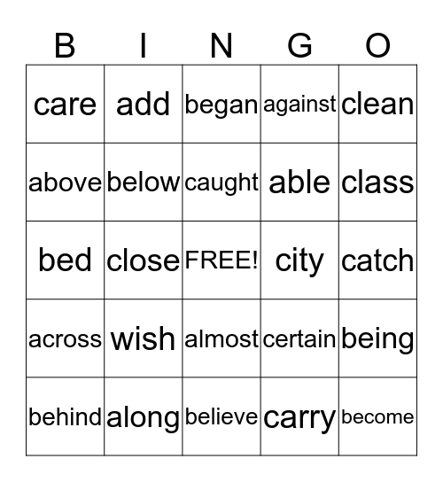 List C BINGO Card