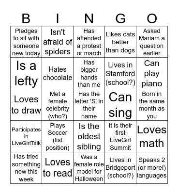 Girl Powerful Bingo Card