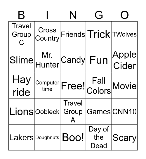 StayBack Camp Bingo Card