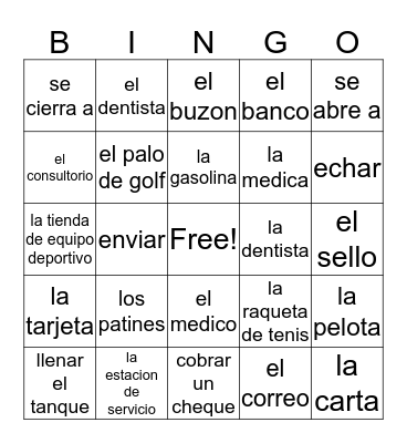 Spanish Bingo Card
