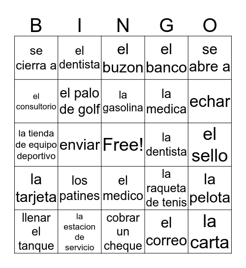 Spanish Bingo Card