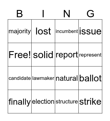 Vocabulary Bingo Card