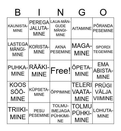 TEGEVUSED KODUS Bingo Card