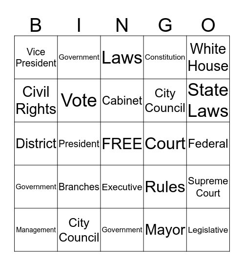 Government Review Bingo  Bingo Card